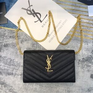 Yves Saint Laurent Black Quilted Chain Cosmetic Bag